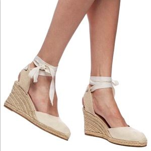 Soludos white tie up wedge espadrilles